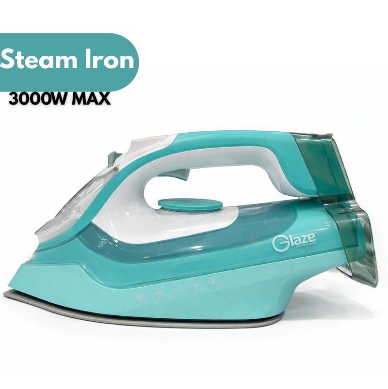 جليز مكواة بخار بقوة 3000 واط - تسخين سريع وقوي مع البخار والرذاذ، قاعدة سيراميك، تحكم قابل للتعديل في درجة الحرارة، نظام مضاد للتكلس، لون فيروزي - Image 1